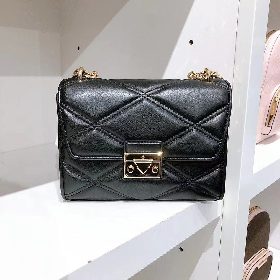 MICHAEL Michael 35S2GNRL2U Kors Serena Medium Flap Shoulder Bag In Gold/Black MICHAEL Michael 35S2GNRL2U Kors Serena Medium Flap Shoulder Bag In Gold/Black